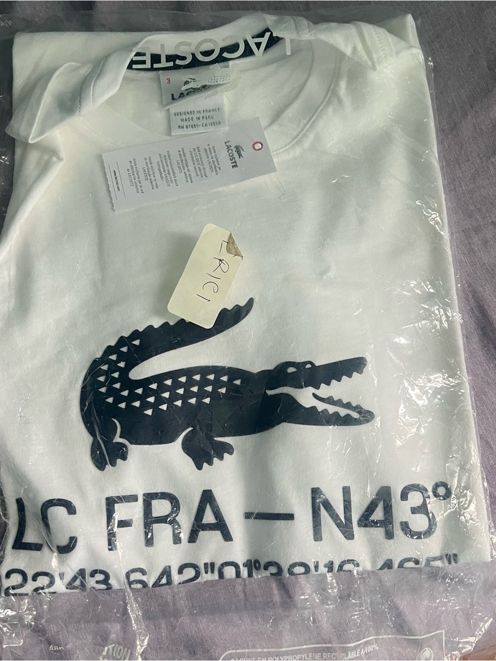 Lacoste White Tee with Black Crocodile Logo - Picture 6 of 6